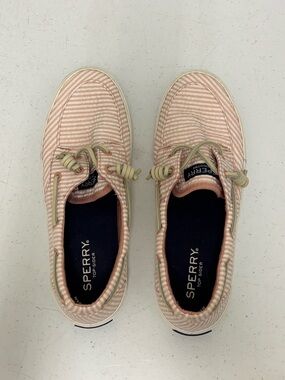 Sperry Dusty Pink and White Striped Canvas Boat Shoe